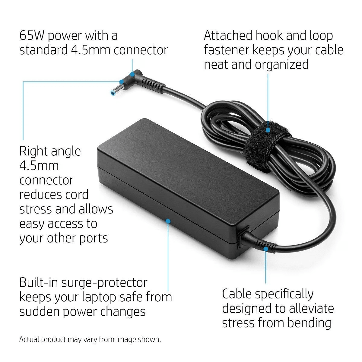 HP 65W 4.5mm Non-EM AC Adapter view 2